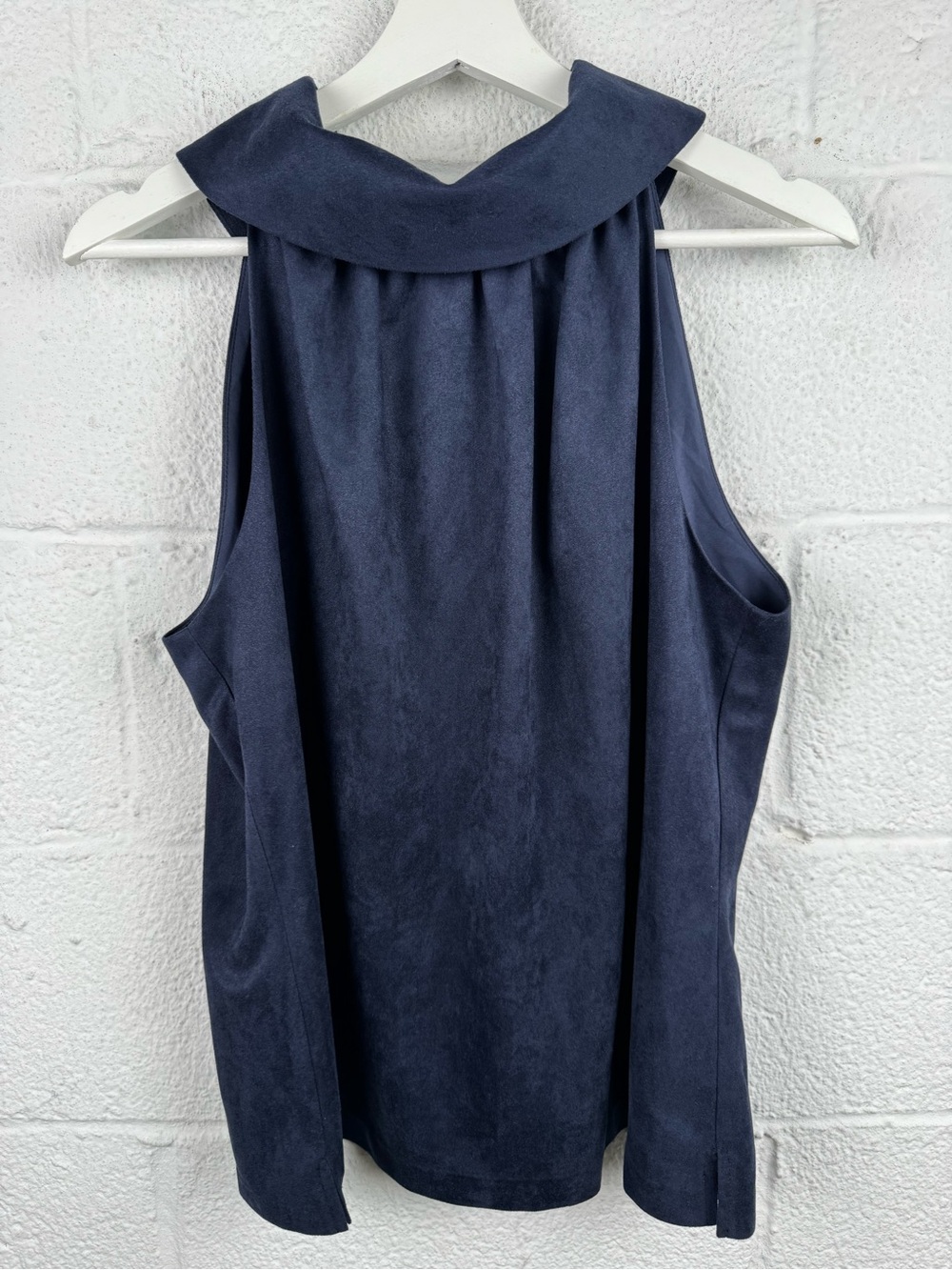 Sail to Sable Suede Cowl Neck Top Navy Blue Sleeveless Size L NWT